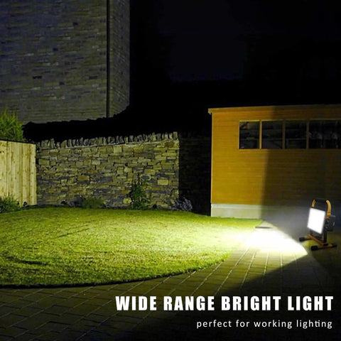 GoTo 60W LED Work Light Cordless Floodlight With 6000LM lighting up outdoor garden area at night