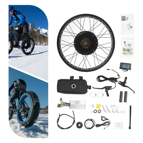 1000W Rear Wheel Electric Bike Motor Kit 48V Conversion With 3 5 9 Speed Adjustable Shifter And LCD Meter, E Bike Hub Motor Kit For 26x4 Snow Tires kit components