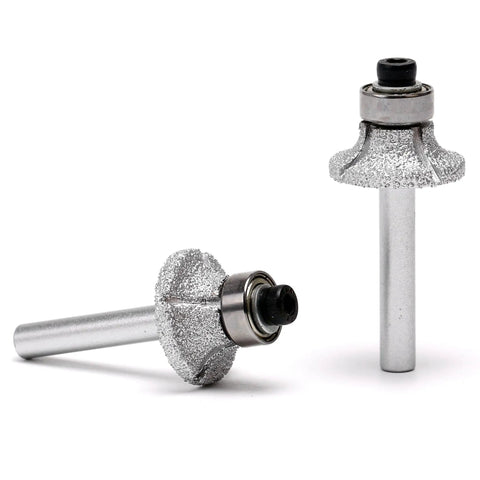 Vacuum Brazed Diamond Router Bit 1/4 Inch Shank For Marble Granite And Travertine Delivers Hella Smooth Bullnose Edge Profiles On Countertops And Shower Curbs Making Your Renovation Look Absolutely Sick, dual angle view.