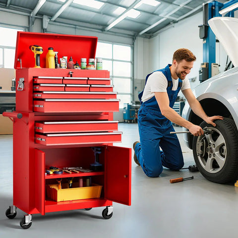 Heavy Duty 2 In 1 Detachable Tool Chest On Wheels With 10 Drawers Lockable Top Box And Bottom Cart A High Capacity Mechanic Organizer For Workshop Garage Adjustable Shelf Red Finish next to mechanic.