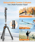 75 Inch Extendable Camera Tripod With Remote Shutter And 360 Degree Ball Head, showing detachable column and multi-function use.