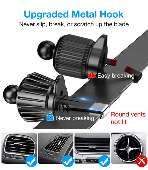 Metal hook of MagSafe Car Mount Charger with strong magnets for fast wireless charging 15W, showing vent compatibility