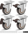 2 Inch Quiet Rubber Caster Wheels With Locking Brakes Set Of 4 Heavy Duty Ball Bearing Plate Swivel Castors For Furniture Desk Cabinet And Plant Stand No Noise Floor Friendly Safe For Kids And Pets Up To 600 Lbs Load Capacity, brown wheel set