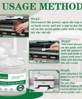 Instructions on using White Lubricating Grease 250g for printers showing application process on guide rails with jar visible