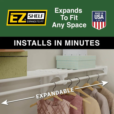 Expandable Closet Shelf And Hanging Rod System Adjustable From 17.5 To 27 Inches White Finish Holds Up To 200 Lbs