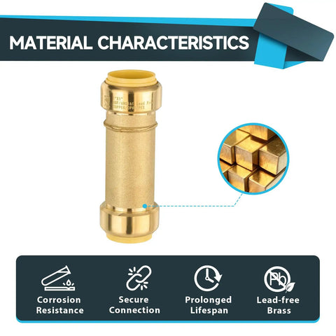 One Inch Push To Connect Pipe Coupling Pex Cpvc Copper 50 Pack Lead Free Brass featuring corrosion resistance and secure connection.