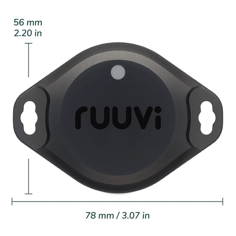 Close-up of 3in1 Bluetooth Temperature Humidity And Motion Sensor With Alerts And History (°C/°F) showing dimensions and branding.