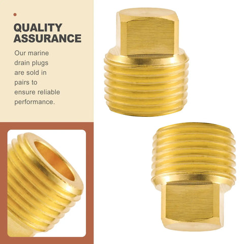 Two Pack Half Inch Npt Solid Brass Boat Drain Plugs For Marine Hulls And Livewells Garboard Replacement Durable Hardware Corrosion Resistant Fits Standard Threaded Sockets Easy Install