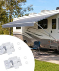 RV Awning Mounting Bracket Replacement Kit for Bottom Arm Heavy Duty Steel and Aluminum Construction Replaces Cracked Bent or Loose RV Awnings Includes 3 Piece Set DIY Friendly Easy Install installed on RV.