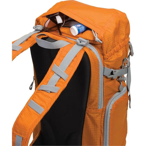 Ultra Cinch Camera Chamber Backpack For On The Go Photographers With Padded Secure Gear Compartment Quick Side Access Bright Orange