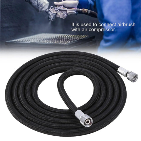 Professional 5.9 Ft EVA Airbrush Hose Kit, 1/8 Inch Female Fittings, 1/8 to 1/4 Inch Adapter, Compatible With Most Air Compressors, coiled black hose
