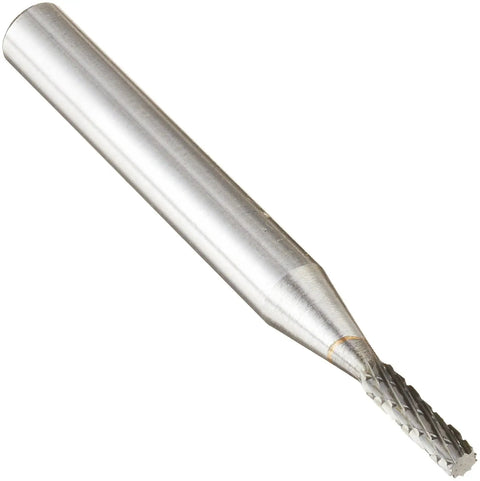 Cylindrical Double Cut Carbide Burr For Die Grinder Rotary File Bit One Eighth Inch Diameter By One Half Inch Cutting Length One Quarter Inch Shank Two Inch Overall Length DUL Series For Wood Metal Plastic Deburring And Detailing