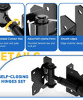 Pro Grade Self Closing Gate Hardware Kit With Heavy Duty Hinges And Latch For Wooden Vinyl PVC Fence Gates shown in detail