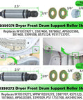 Master Grade Dryer Repair Kit Compatible With Whirlpool And Kenmore Featuring Solid Drum Rollers Idler Pulleys And Heavy Duty Drive Belt Zero Sweat Diy Setup. Front drum support roller shafts with hardware.