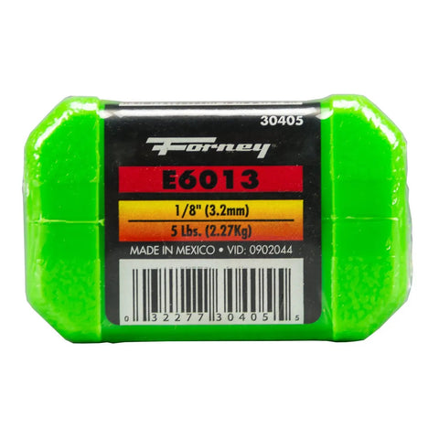 E6013 Welding Rod 1 Eighth Inch, 5 Pound Pack, bright green packaging with label and barcode.