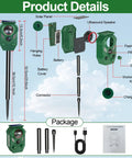 Outdoor Ultrasonic Animal Deterrent With PIR Sensor And Flashing Light Motion Activated Solar Powered Critter Repellent For Cat Deer Squirrel Raccoon Rabbit Skunk And Dog Yard Protection IP65 Waterproof 1 Pack, green stake and parts