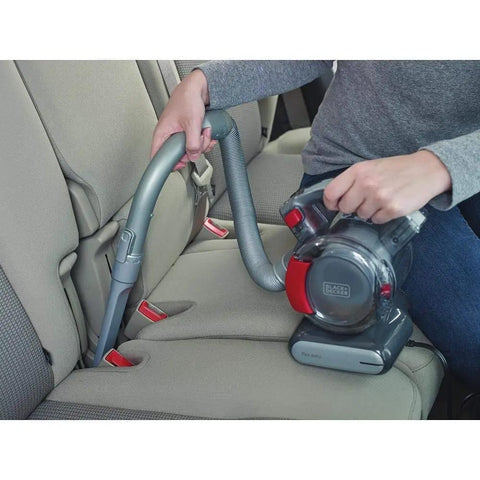 Compact 12V Flexi Automotive Vacuum With 4 Ft Hose Crevice Tool 2in1 Wide Nozzle And Flip Up Brush Corded Handheld Car Vacuum in use