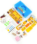 Electrical And Magnetic Science Lab Kit With 68 Experiments, blue storage case, components spread out for visibility