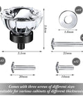 12 Pack Crystal Cabinet Knobs 35 Millimeter Matte Black Vintage Glass Drawer Knobs Decorative Dresser Drawer Pulls Handles Furniture Hardware For Kitchen Cupboard Wardrobe Bedroom Bathroom showing knob and screws with dimensions.