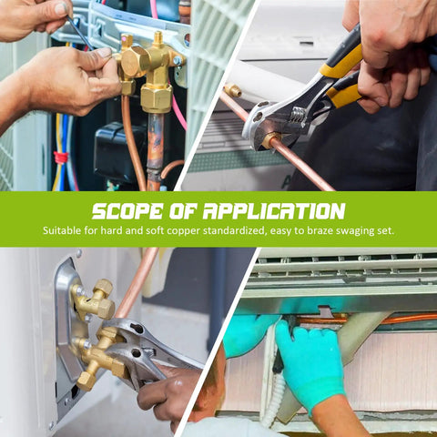 Six Piece Hex Handle HVAC Tool Set used for copper tube expanding and swaging in air conditioning repair applications.