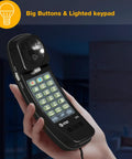 Straight Up Reliable Trimline Corded Landline Phone Works Like A Dream With Bright Backlit Keypad close-up of lighted keypad in hand