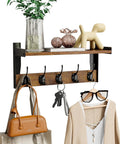 Top Tier Wall Mounted Wood Coat Rack With Five Heavy Duty Metal Hooks And Rustic Brown Shelf For Bedroom Bathroom Entryway No Sweat Setup Ultimate Daily Storage Solution Super Durable with bags and accessories.