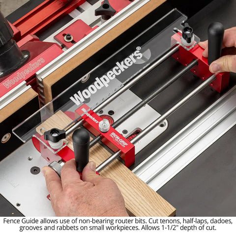Zero Drama Small Parts Holder For Router Tables with heavy duty clamps and precision pins for safe small part alignment.