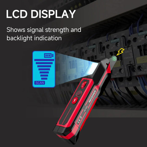Rechargeable Circuit Breaker Finder With LCD Display And GFCI Outlet Tester, NCV Electric Tester showing signal strength in panel
