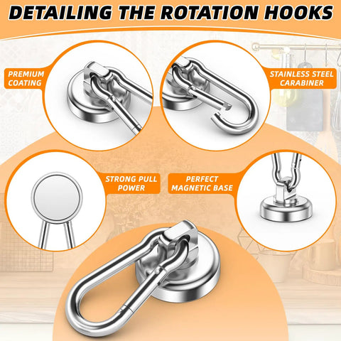 10 Pack Strong Neodymium Magnetic Hooks With Swivel Carabiners Heavy Duty Holds Up To 70 Pounds For Kitchen Home Garage Warehouse School Organization And Hanging Solutions