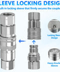 Flat Face Hydraulic Quick Connect Couplers Three Eighths Inch NPT ISO 16028 With Dust Caps showing locking sleeve and knurled design