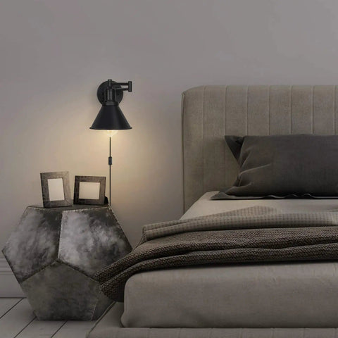 Black Plug In Wall Lamps Two Pack With Swing Arm Range 270 Degree Adjustment And 180 Degree Base On Off Switch Wall Sconces for Bedroom