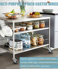 Stainless steel kitchen table with jars using Four Inch Prep Table Casters Set Of Four Heavy Duty Expanding Stem Wheel Casters with brakes.