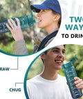 24oz Insulated Water Bottle With Straw And Chug Lids 18/10 Stainless Steel Double Wall Vacuum BPA Free in use outdoors.