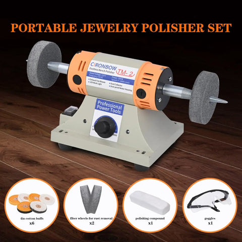 4 Inch Jewelry Polisher And Variable Speed Grinder Machine with Six Cloth Wheels And Two Abrasive Wheels in Portable Set