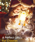 Children holding Squishy Duck Night Light For Kids With Soft Warm Glow Silicone Dimmable Nursery Lamp Rechargeable LED Battery 20 Minute Timer And Tap Control Perfect Bedtime Helper For Toddler Bedrooms And Cute Kids Decor, surrounded by holiday lights.