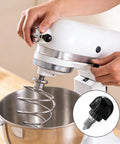 User tightening the Beefed Up 6061 Aluminum Attachment Knob For Kitchenaid Mixers onto a mixer for dough and pasta tasks.