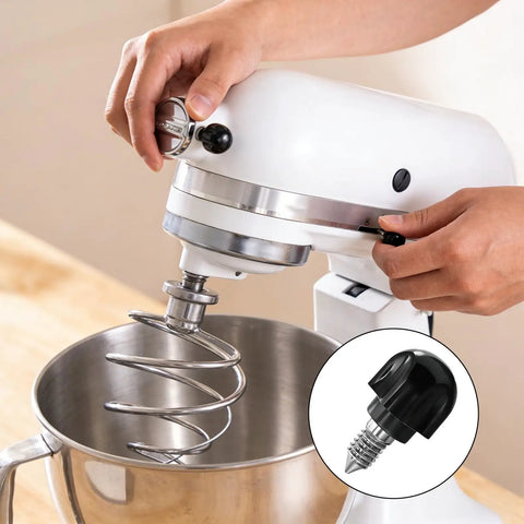 User tightening the Beefed Up 6061 Aluminum Attachment Knob For Kitchenaid Mixers onto a mixer for dough and pasta tasks.