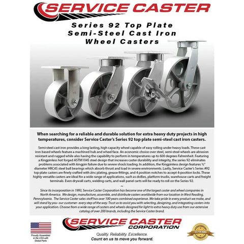 Extra Heavy Duty 10 Inch Caster Set Featuring Rock Solid Semi Steel Cast Iron Wheels Includes Two Swivel And Two Rigid Casters, top plate design