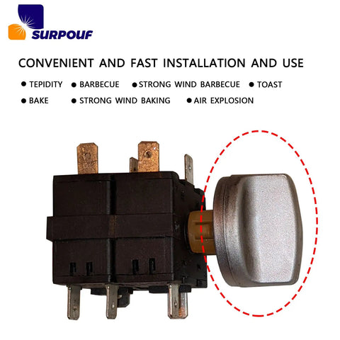 Front view of Oven Function Rotary Selector Switch With 11 Pins And 7 Positions Replacement Part Fits Cuisinart TOA 60 Air Fryer Beelicious Oven And Geek Chef FM9001E.