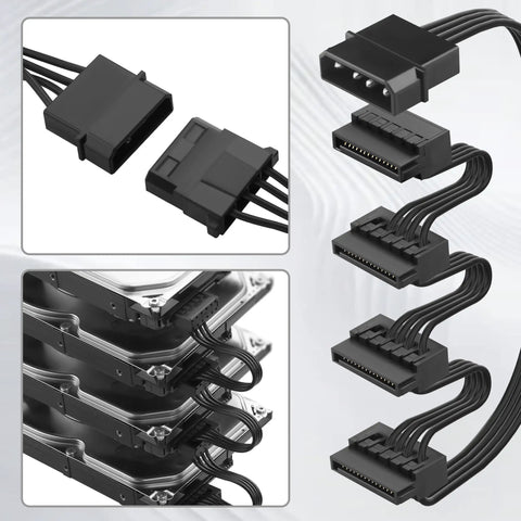 Molex To 4 SATA Power Cable 4 Pin LP4 To 4x SATA 15 Pin Female Expansion Power Cable For PC NAS Server Drives And SSDs 20.8 Inch 18AWG Tinned Copper Built For A Bunch Of Drives.