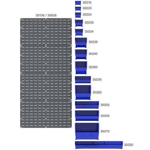 Heavy Duty Wall Mount Garage Storage Steel Louvered Panel For AkroBins Wall Storage Bins Hanging Organizer System 36 Inch Wide By 19 Inch High Gray Single with blue AkroBins comparison diagram.