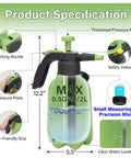 Half Gallon Hand Pump Sprayer With Side Water Inlet, 2 Adjustable Nozzles, Clear Water Level Indicator, Safety Valve diagram