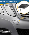 Mercedes-Benz Front Bumper Tow Hook Cover for E-Class W212 E300 E350 E400 E550 2010 2011 2012 2013 Right Passenger Side Towing Eye Cap Replacement Unpainted ABS Plastic Plug And Play Easy Install With OEM Look, highlighting installation position