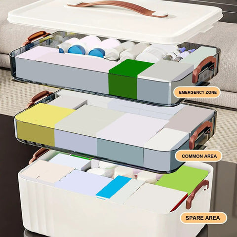 Clear Large Medical Box With Multi Layer Design For Home And Travel Big Capacity Pill Organizer open with contents visible
