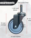 Heavy Duty Four Inch Swivel Caster Wheels With Non Marking Rubber Tires And 7/16 Inch Threaded Stems measures 4 inches in diameter.