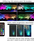 Color display of Outdoor 24W RGB Landscape Lights With Transformer And Remote showcasing 12 colors and 19 modes.
