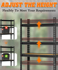 Tough As Nails 5-Tier Metal Shelving Unit Heavy Duty Storage Rack Adjustable height with black metal shelves for tools.