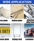 Image showing wide application examples: iron plate, hollow plate, aluminum frame, license plate, drying rack, container tag.