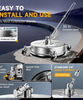 14-Inch Stainless Steel Pressure Washer Surface Cleaner with 4 caster wheels and extension wands on pavement