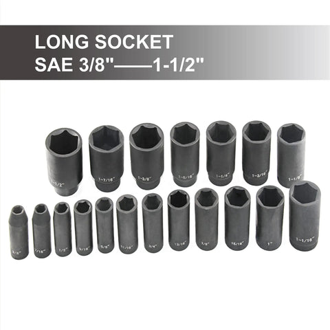 19 Piece One Half Inch Drive Impact Socket Set Deep Six Point CrV Steel Three Eighths To One And A Half Inch Sockets Workhorse For Pros And DIYers Built For High Torque